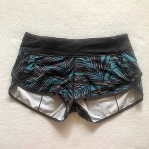 Lululemon Women Run Speed Shorts Palm Lace Tofino Teal Grapefruit Black Print 6